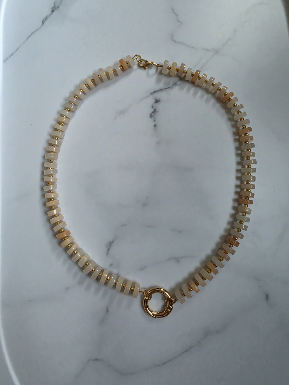 Peach Bead Necklace with Gold Ring Clasp - Picture 5 of 6